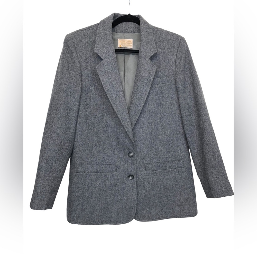 Vintage Pendleton Gray Virgin Wool Blazer Jacket Womens Size 8 USA Classic - Picture 2 of 11